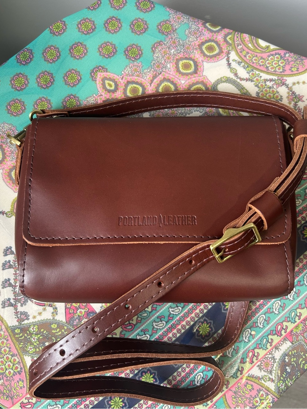 Portland Leather Goods Mini Metro Crossbody in the color Chocolate Brown!